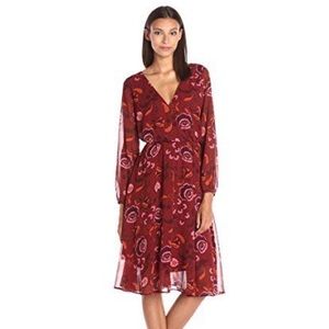 NWT BB Dakota Carabelle Burgundy Floral Print MIDI Dress Small
